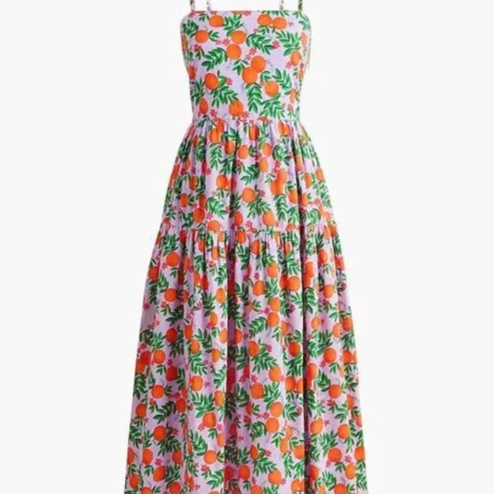J. Crew Factory  VINTAGE LILAC Strappy Midi Dress with pockets - Oranges print